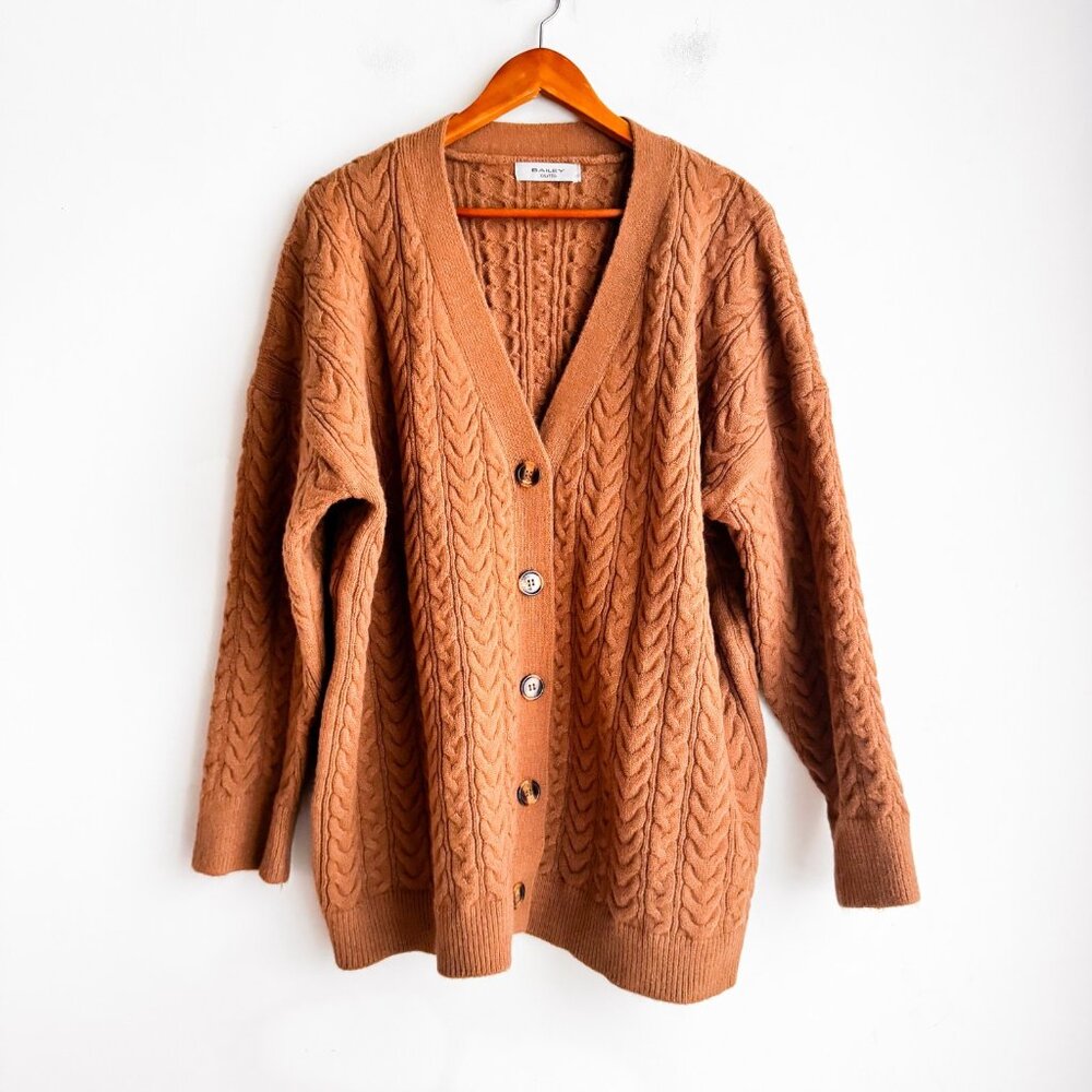 Bailey Camel Beige Chunk Cable Knit Classic Cardigan XXL